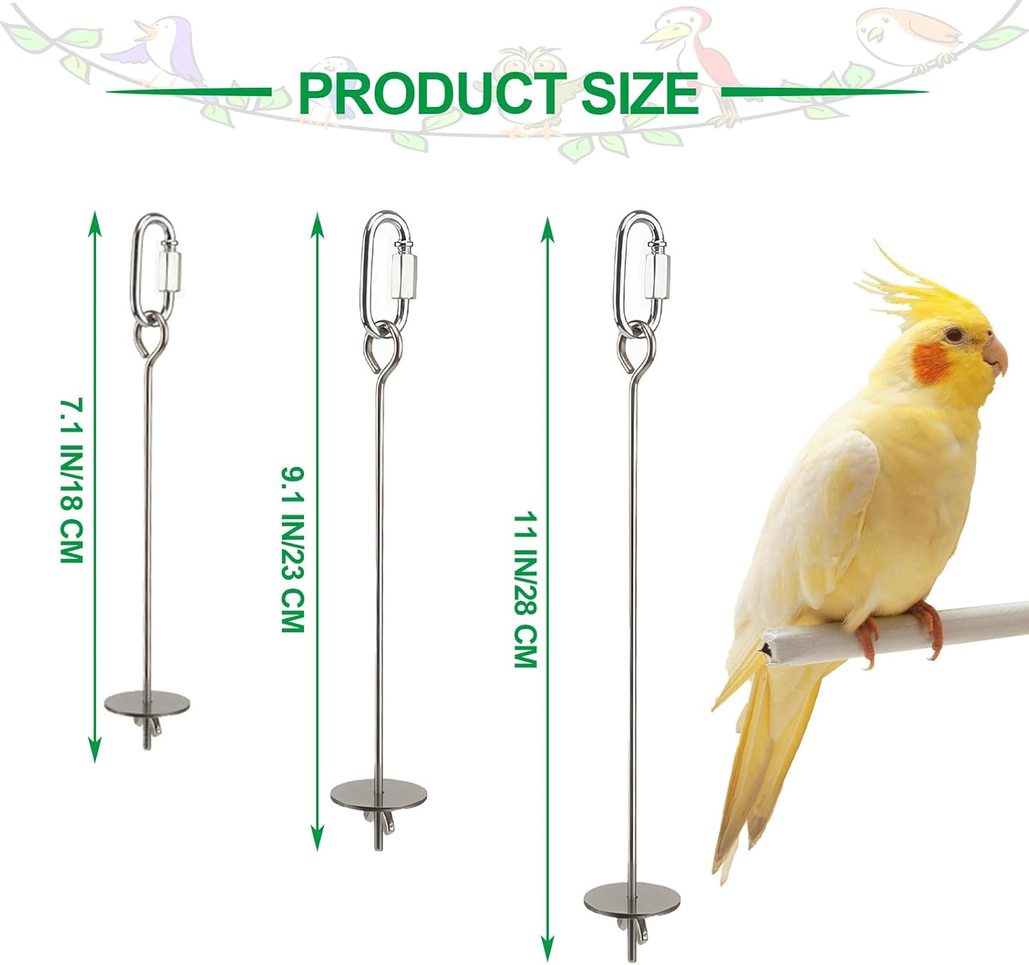 3 Pcs Bird Cage Food Holder Stainless Steel Parrot Fruit & Vegetable Skewer Hanging Foraging Toy for Parakeets, Budgies, Macaws