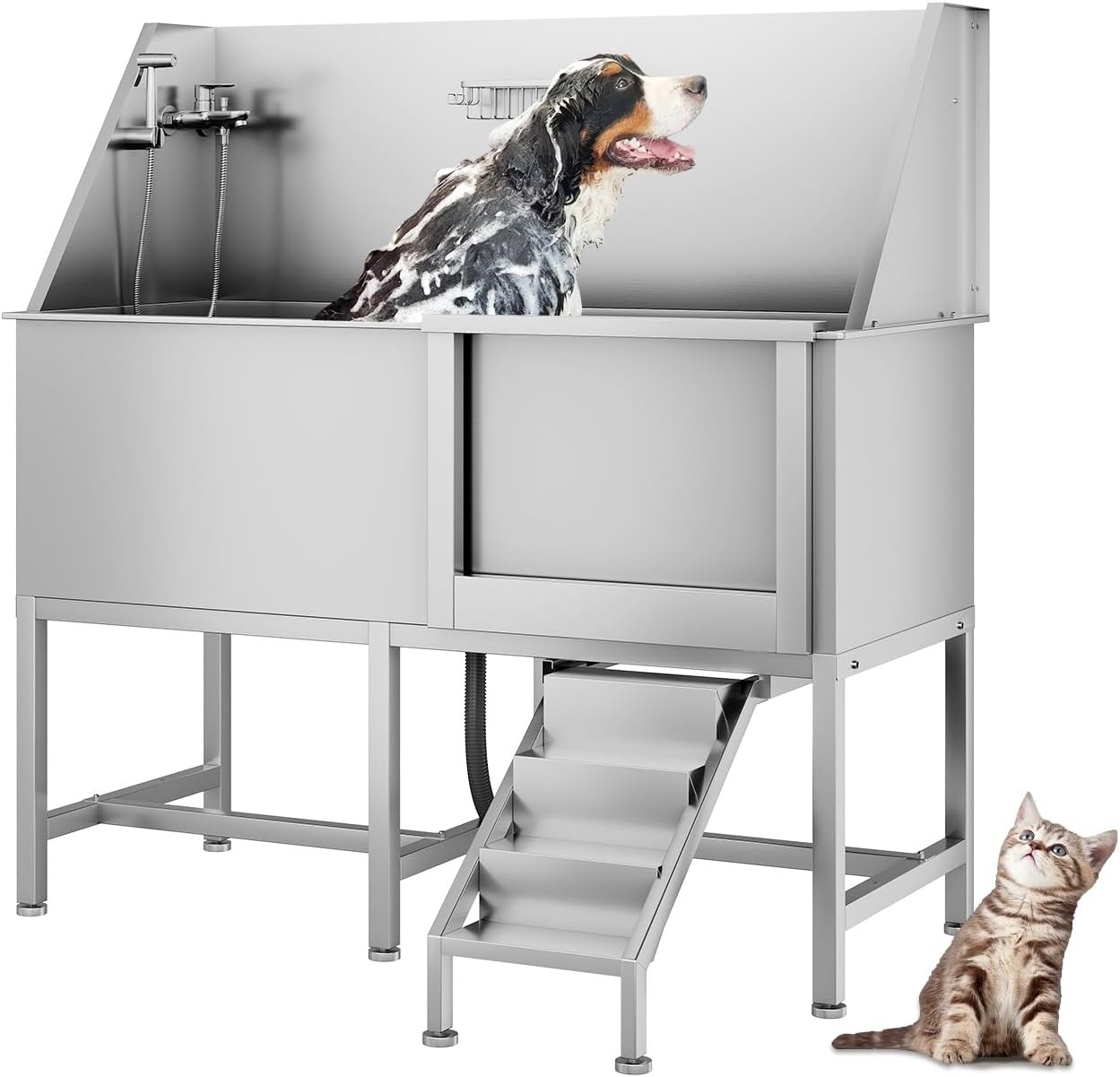 CuisinSmart 62" Dog Bathtub for Large Dogs, Professional Dog Washing Station with Dog Wash Attachment, Dog Bath Pool for Outdoor, Indoor Shower and Grooming (62" Right Door)