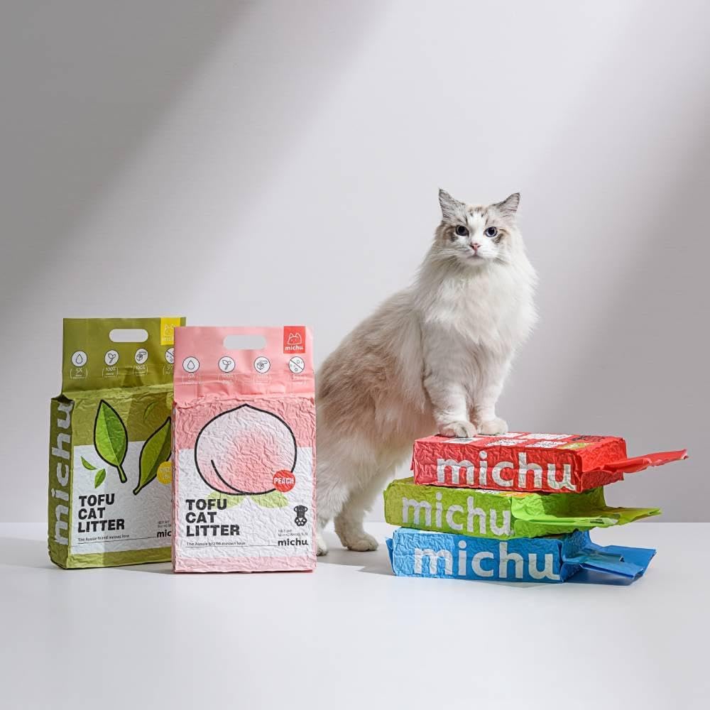 Tofu Cat Litter Natural Clumping Tofu Cat Litter, Fast Clumping and Easily Scoop-able 5.5lb/88oz 5 Scents - Greentea, 8 Pack