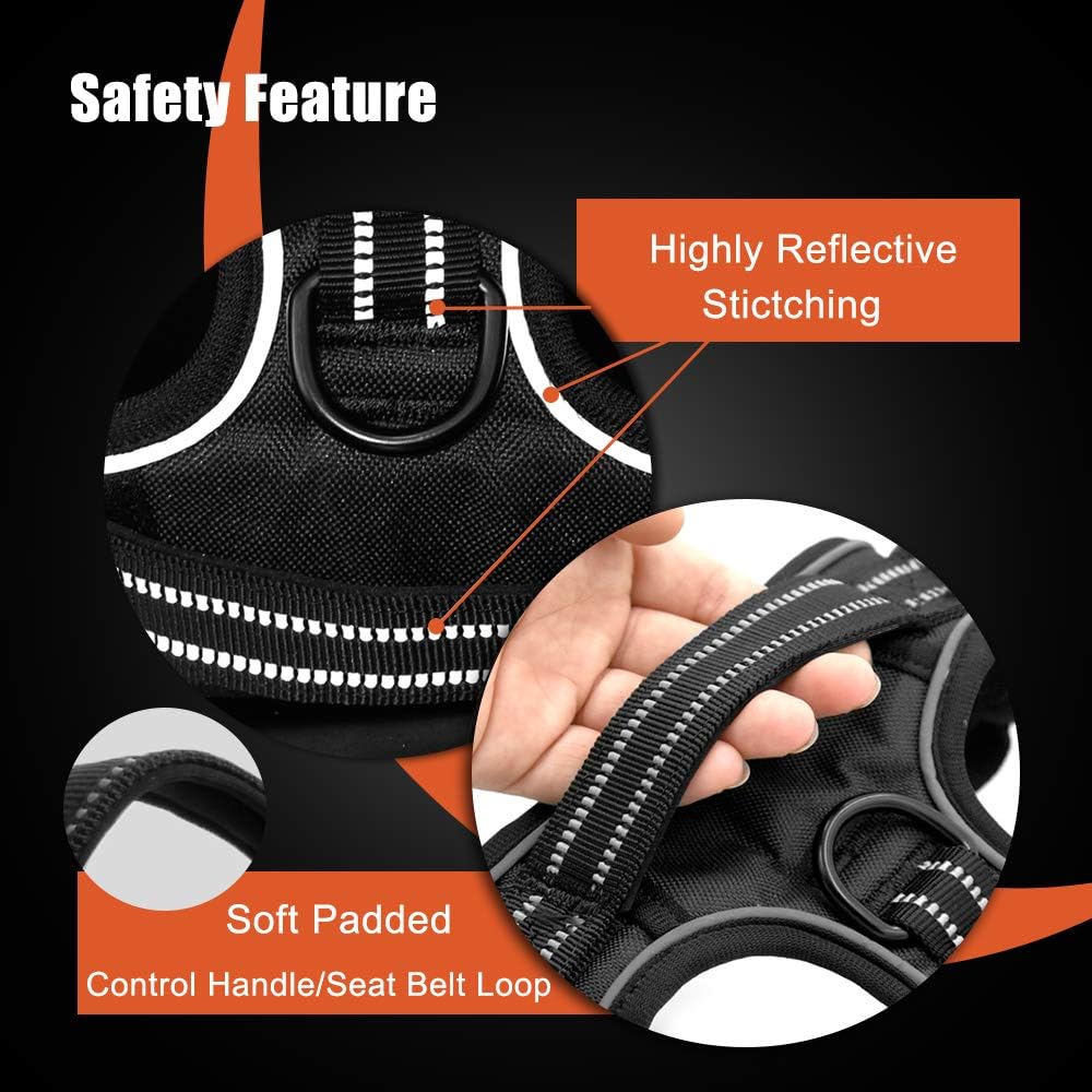 PHOEPET No Pull Dog Harnesses for Small Puppies Reflective Adjustable Front Clip Vest with 2 Metal Leash Attachment Hooks Soft Handle(XS, Black)