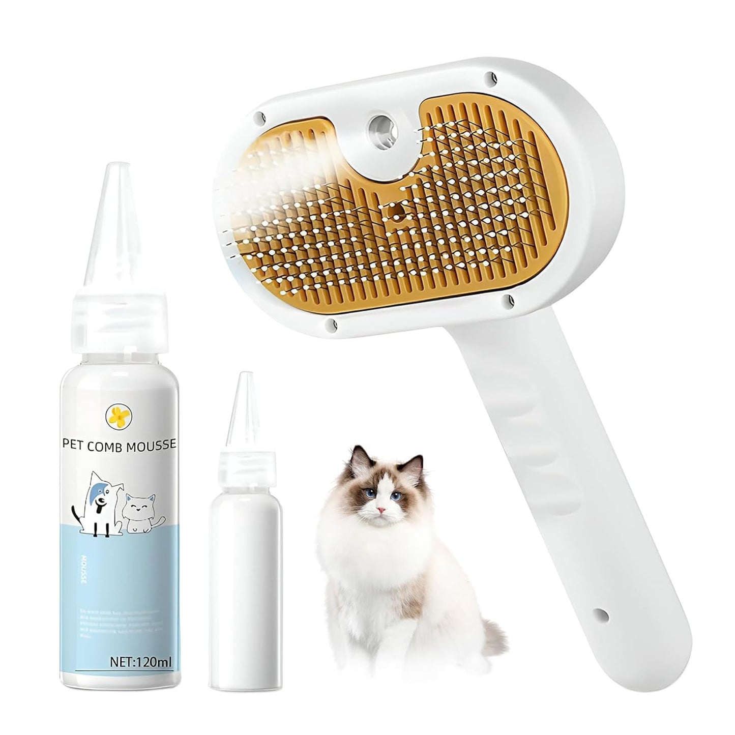 Pet Steam Brush for Dog & Cat, 3-in-1 Spray Hair Removal Comb, Steam for Shedding & Grooming, Water Brush for Long & Short Haired Pets, Defur Comb, Includes Waterless Shampoo