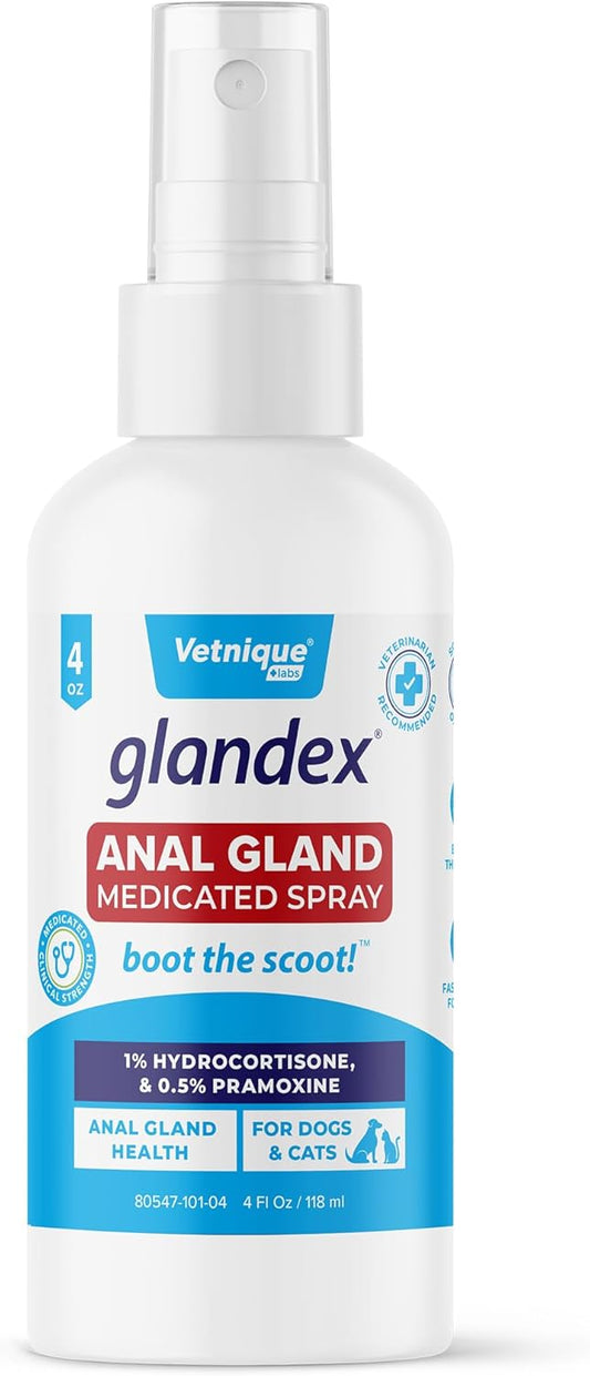 Vetnique Glandex Medicated Dog Butt Wipes or Spray for Dog Scooting - Topical Anti Itch Skin Relief for Soothing Inflamed Anal Glands in Dogs & Cats - Fast Acting Formula (4oz Spray)