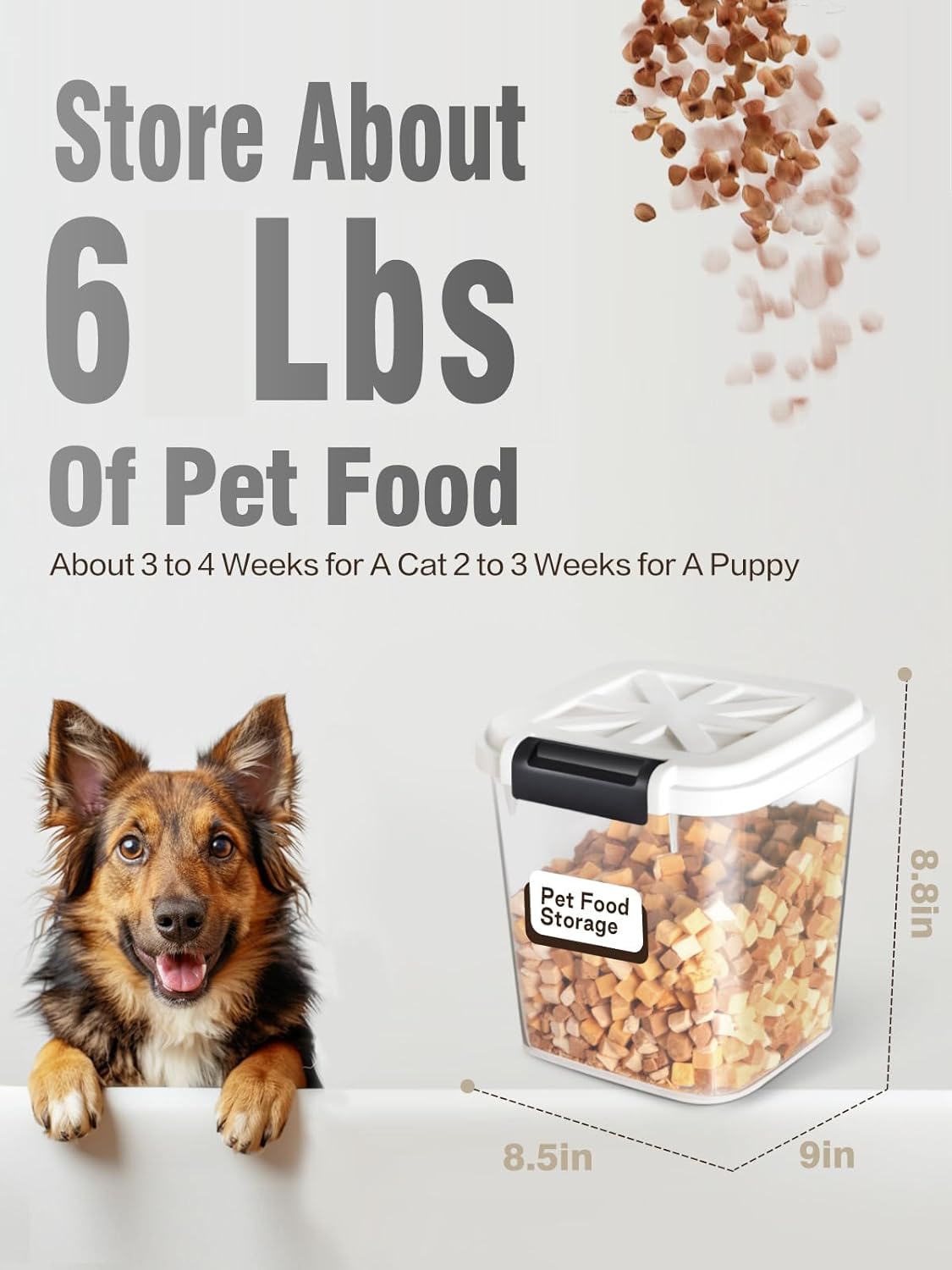 Airtight Dog Food Storage Container 20 lbs, Pet Food Storage Bin with Lid 4 lbs & 6 lbs & 10 lbs, 3 Pack, Cat Treat Container, Stackable, 3 Measuring Cup, Save Space,White