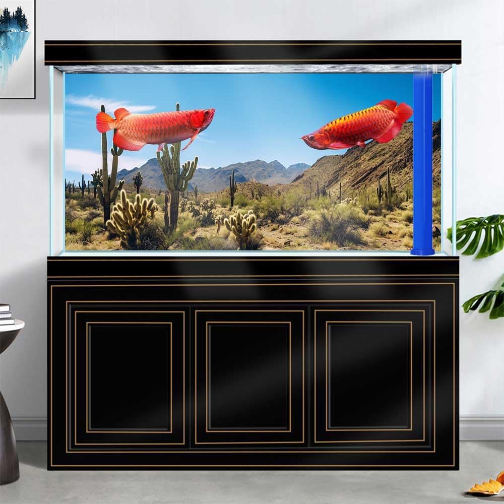 Reptile Habitat Background, Retro Desert Oasis Cactus Terrarium Background 24X12 in Background with 8 EVA Double-Sided Tape