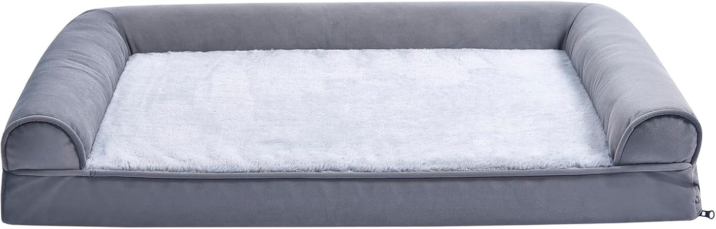 Amazon Basics Living Room Couch Dog Bed with Premium Foam, Pressure-Relief Support for Dogs up to 55lbs, Machine Washable Cover, Large Sized (36" x 27"), Grey
