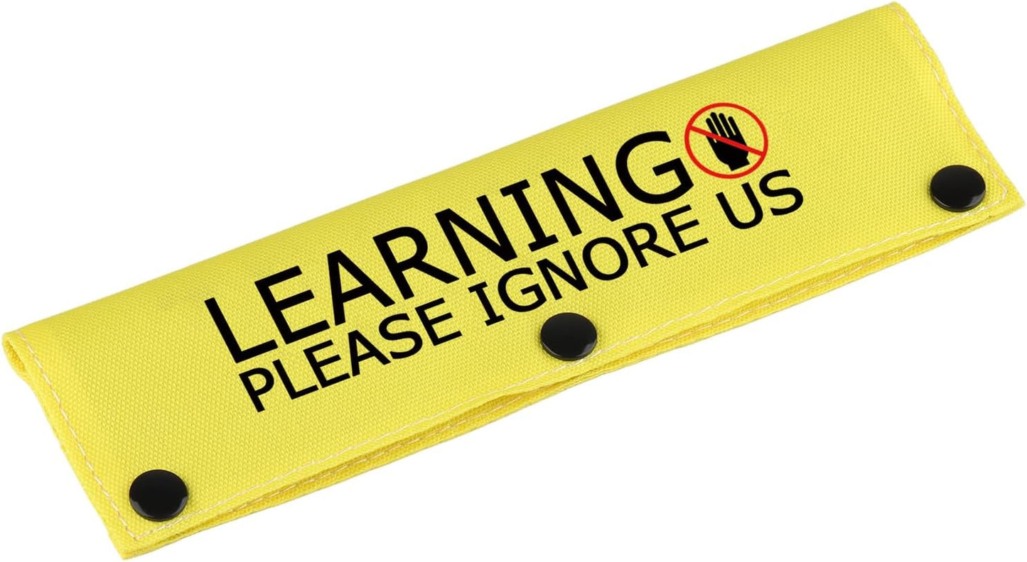 Funny Dog Leash Sleeve Learning Please Ignore Us Dog Leash Wrap Sleeve Alert Tag Pet Birthday Gift (Learning Ignore-YE Sleeve)