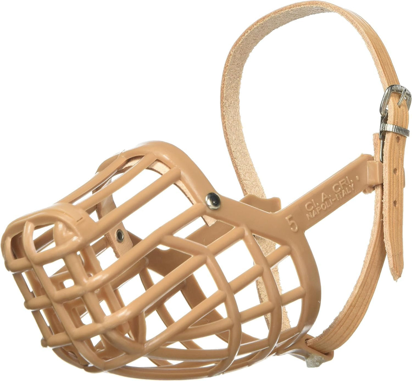 Leather Brothers Italian Basket Dog Muzzle, Adjustable Secure Fit, Comfortable Design, Training and Safety, Averts Biting, Prevents Chewing and Scavenging, Perfect for Grooming - Tan, Size 7