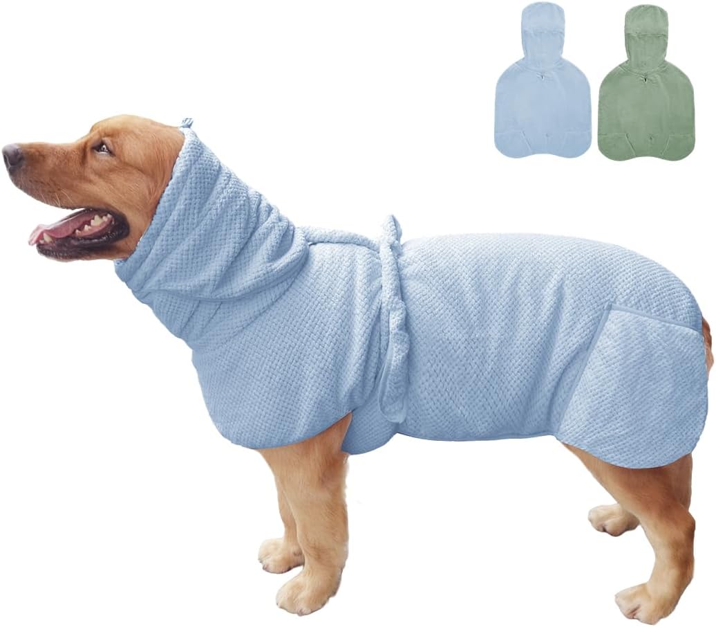 Giant Dog Bath Bubble, Quick Drying Super Absorbent Used for After Bathing, Warm Dog Towels, Adjustable Hoodies and Belts for Pet Dogs Bath Clothes Products (Blue Jacquard, 6XL)