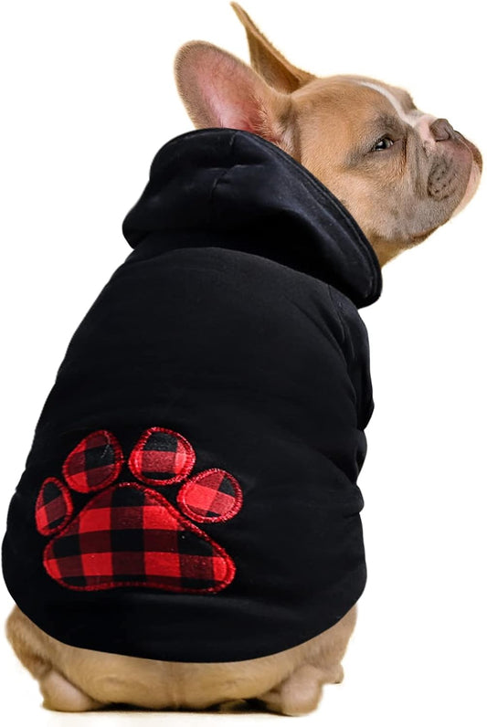 SAWMONG Dog Hoodie,Flannel Pet Hooded Sweater with Hat Puppy Pullover Sweater Shirt,Dog (Black,S)