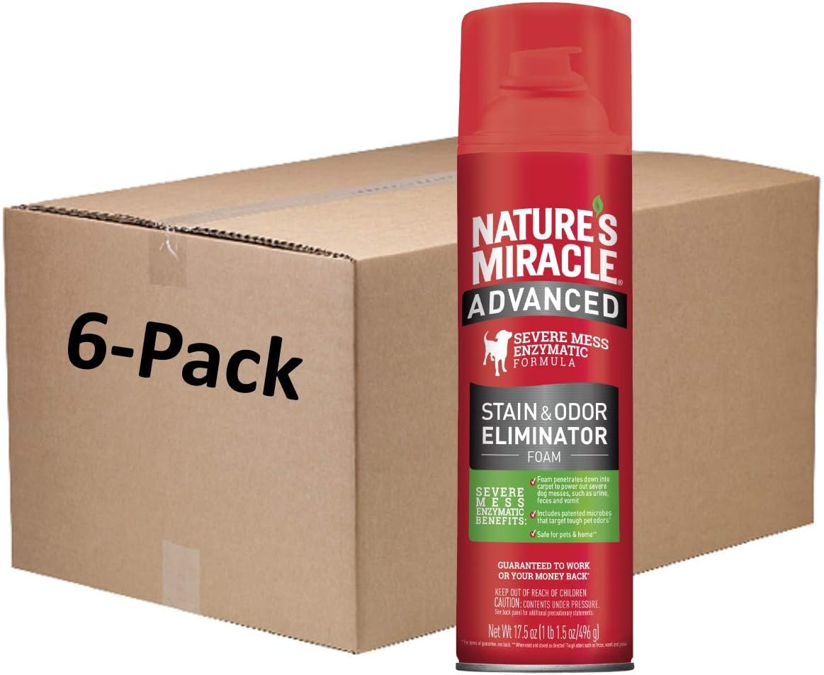 Nature's Miracle Advanced Dog Stain and Odor Eliminator Foam, Severe Mess Enzymatic Formula, 17.5 oz, 6 pack