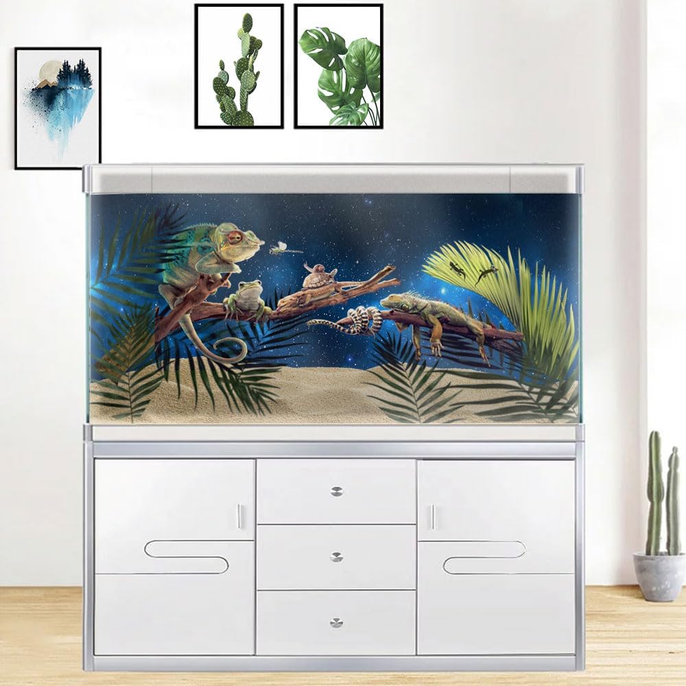 36X24IN Starry Aquarium Background, Art Starry Fish Tank Decorations Background, with 8 EVA Double-Sided Tape