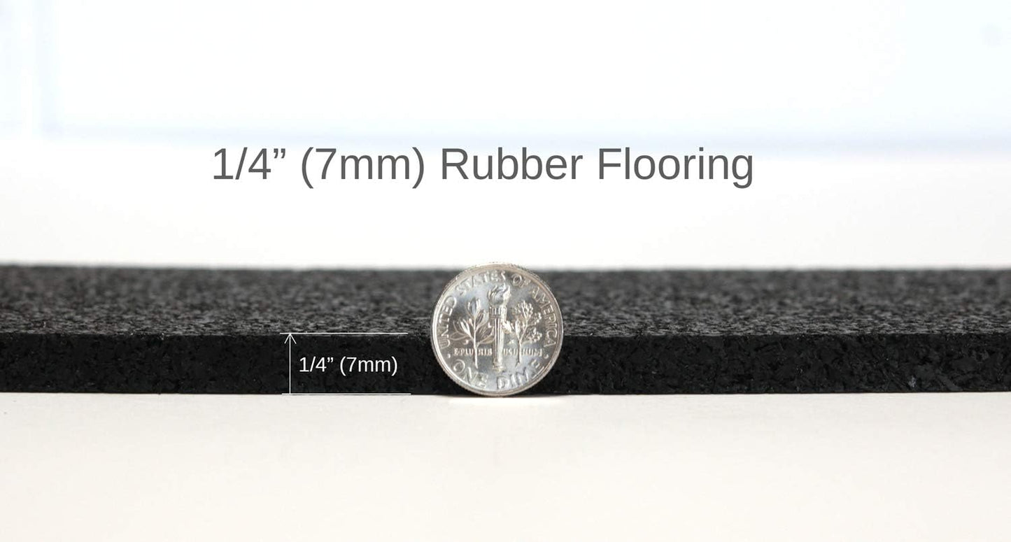 American Floor Mats 1/4in (7mm) Thick Solid Black 4' x 15' Heavy Duty Rubber Rolls, Protective Exercise Mats, Home Gym Rubber Flooring