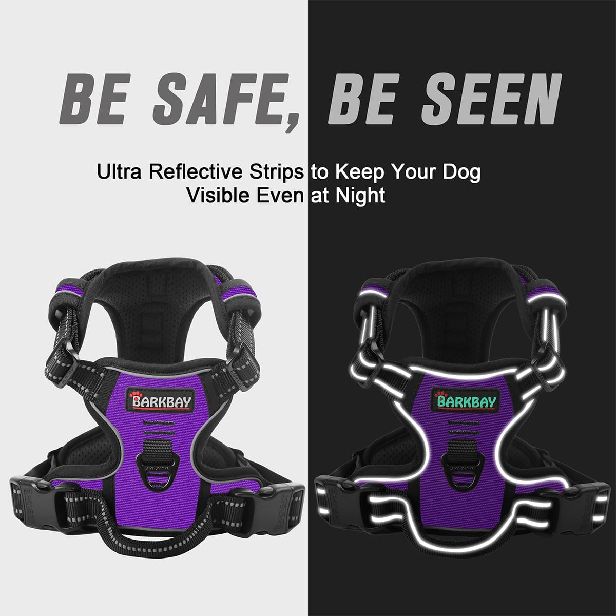 BARKBAY No Pull Dog Harness Front Clip Heavy Duty Reflective Easy Control Handle for Large Dog Walking(Purple,S)