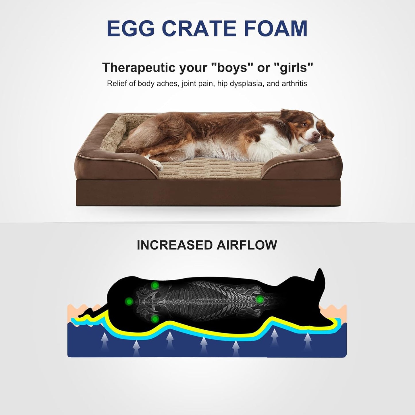 FURTIME Orthopedic Dog Bed for Extra Large Dogs - XL Waterproof Dog Sofa Bed, Ultra Comfy Supportive Foam Pet Bed with Removable Washable Cover, Jumbo Dog Bed with Nonskid Bottom