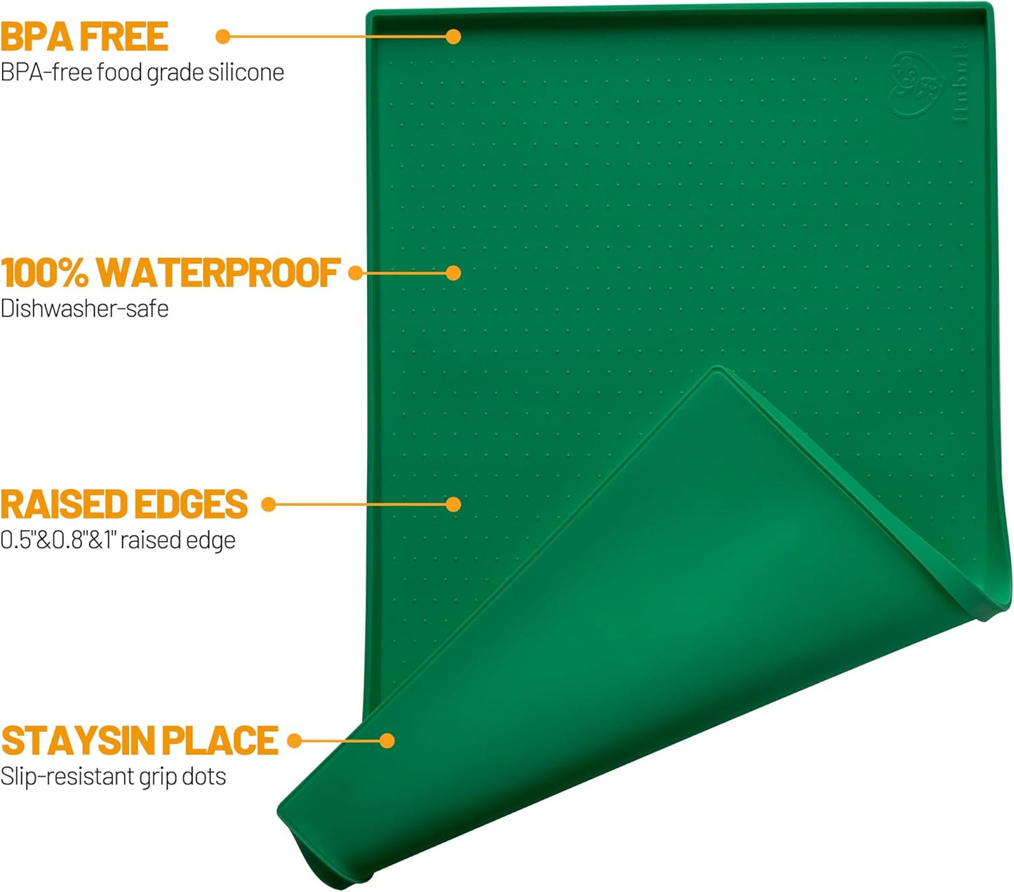 Hubulk Dog Feeding Mat,100% Waterproof Food Grade Silicone Pet Food and Water Bowl Placemat,Dishwasher, High Raised Edge to Prevent Spills,Nonslip Tray to Stop Messes on Floor(19"x12"x0.5",Hunter