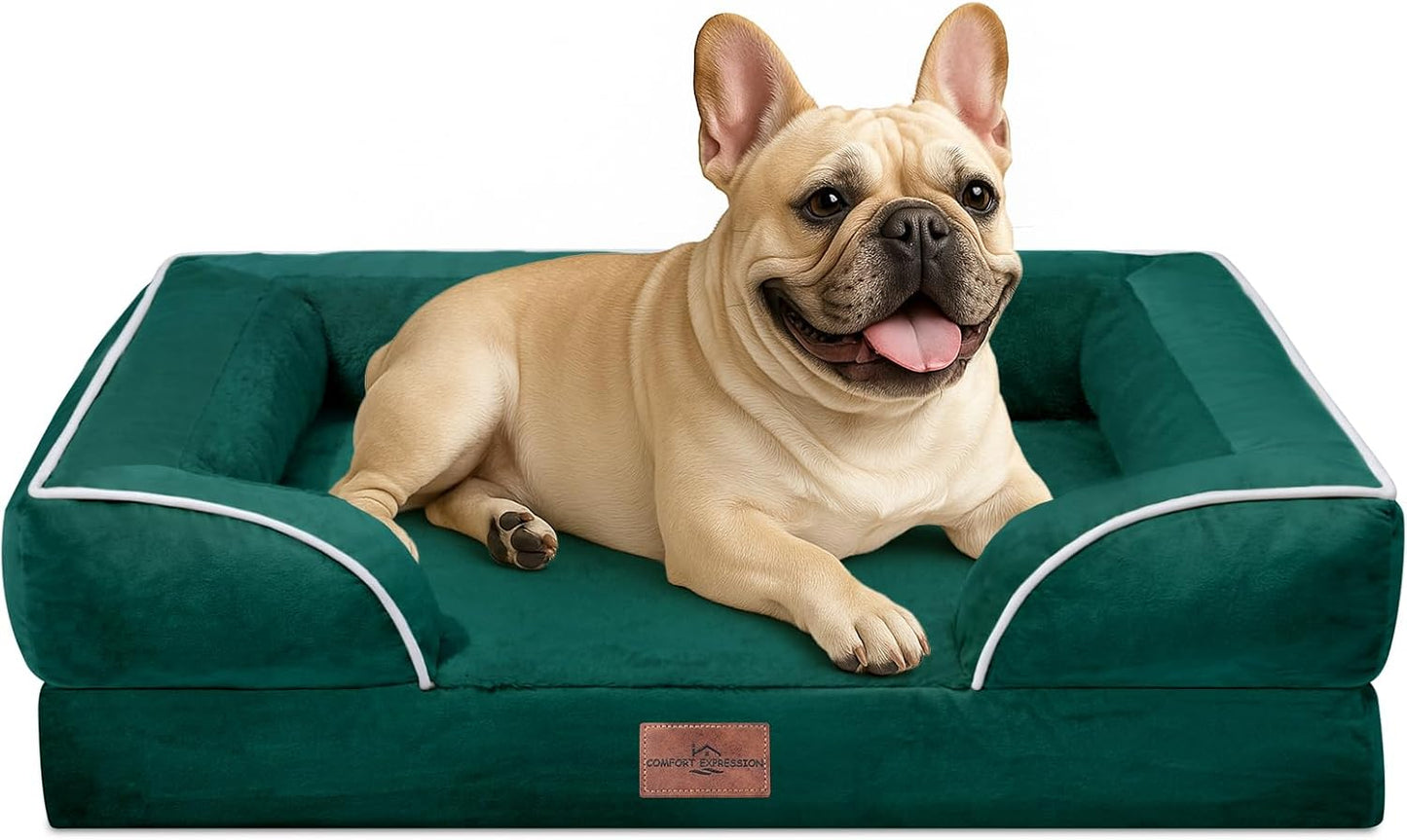 Comfort Expression Small Dog Beds Waterproof Orthopedic Foam Dog Sofa Beds for Medium Dogs Comfy Pet Bed with Washable Removable Cover & Non-Slip Bottom(Small,Emerald)
