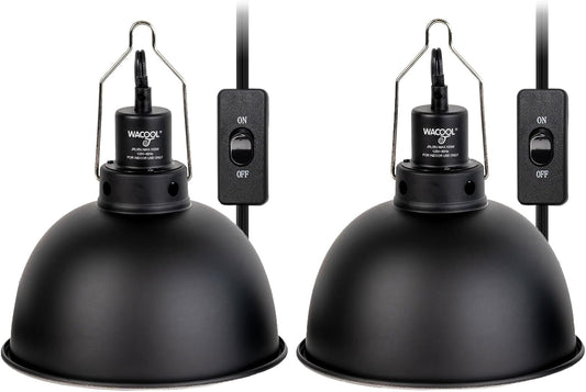 Reptile Light Fixture 2 Pack, 8.5 in Deep Dome Reptile Heat Lamp Fixture, Optical Reflection Terrarium Light Fixture for Reptile UVB UVA Heat Basking Bulbs, Separate Switch & Hook