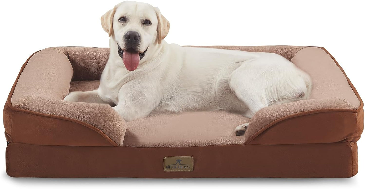 Bedfolks Orthopedic Dog Bed XL, Waterproof Dog Sofa Bed for Extra Large Dogs, Egg Foam Pet Couch Bed with Removable Washable Cover and Nonslip Bottom, Brown