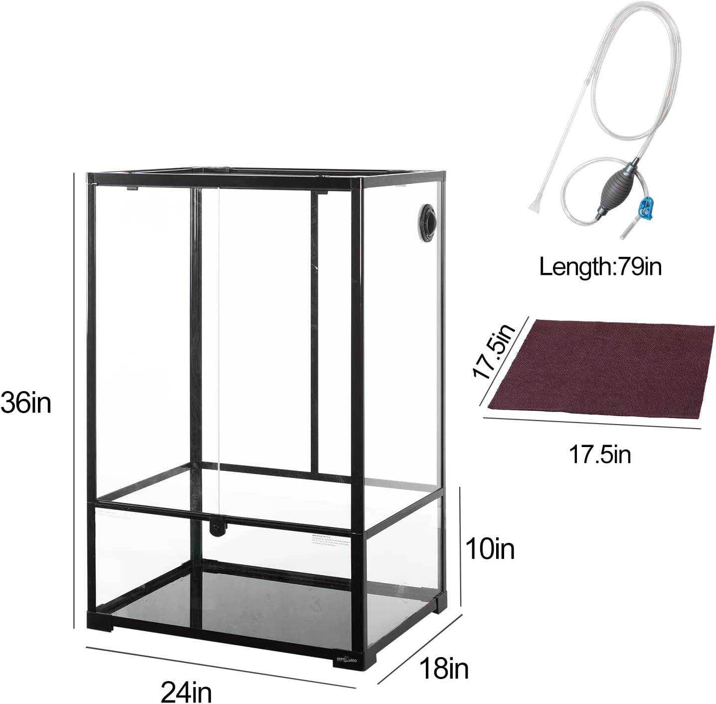 REPTIZOO 67 Gallon Large Reptile Terrarium 24"x18"x 36" Glass Paludarium Tank, Tall Reptile Enclosure Habitat with 10” Deep Base, Siphon Gravel Cleaner Set and Plants Growing Cotton Mat Included