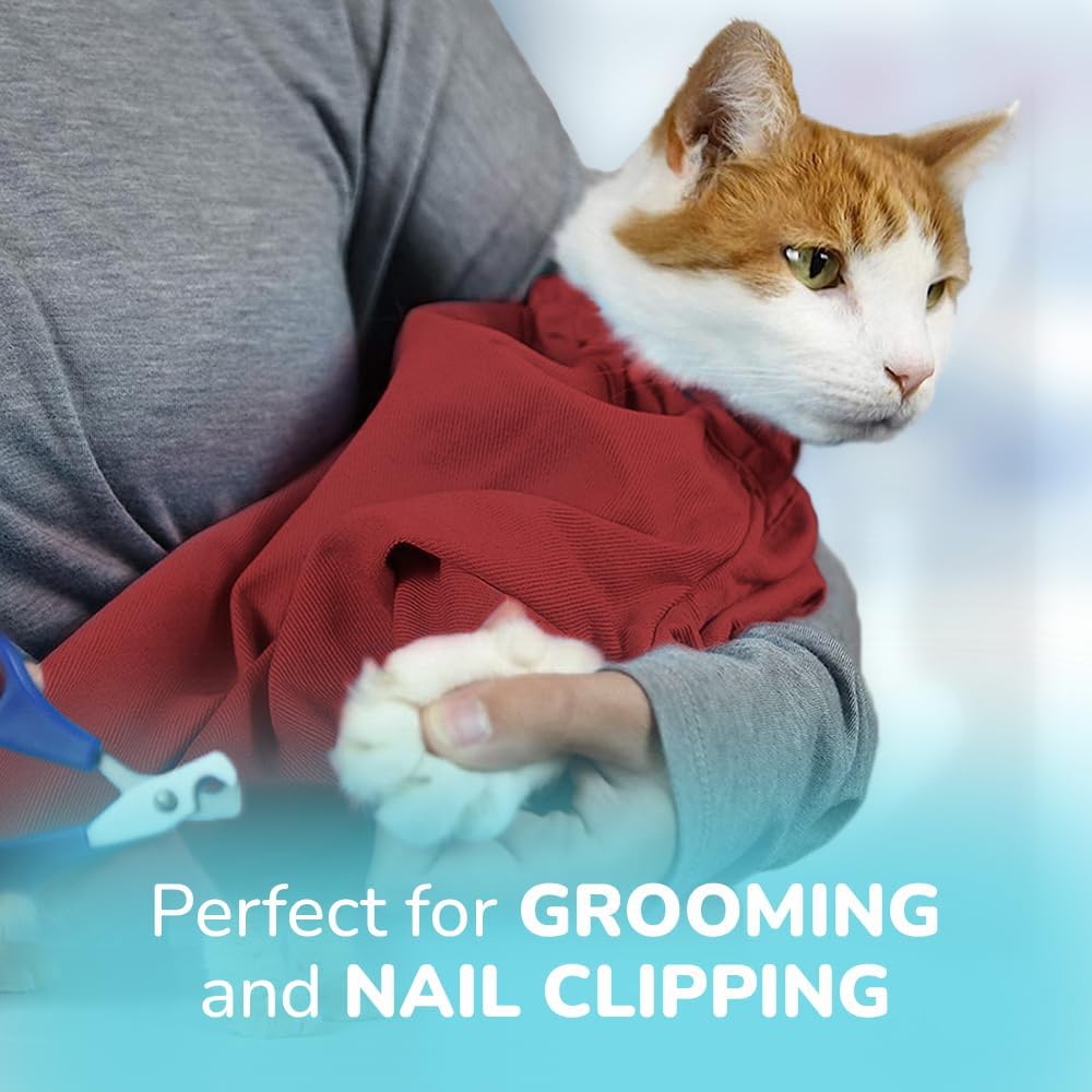 Cozy Comfort Carrier - Small Soft Red Cat Carrier and Cat Restraint Bag for Nail Trimming, Vet Visits, Medication Administration, Dental Care, and Travel