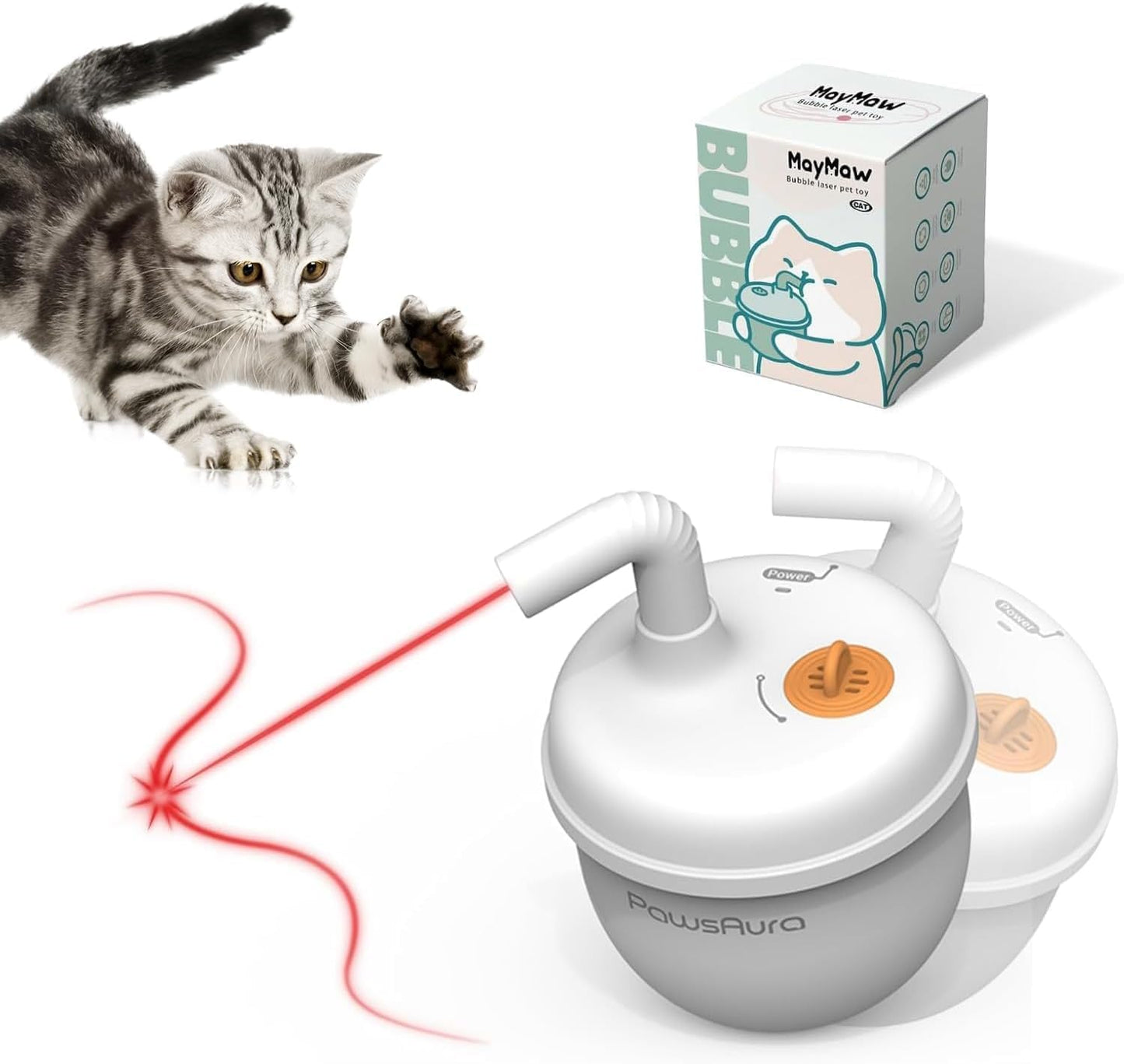 Automatic Laser Cat Interactive Toy, Self-Balancing 360° Auto-Spin Laser Pointer with Catnip Hole, Triple-Sensory – Kitten Sight, Smell & Touch, Boredom Relief Toy for Indoor Adult Cat (white)