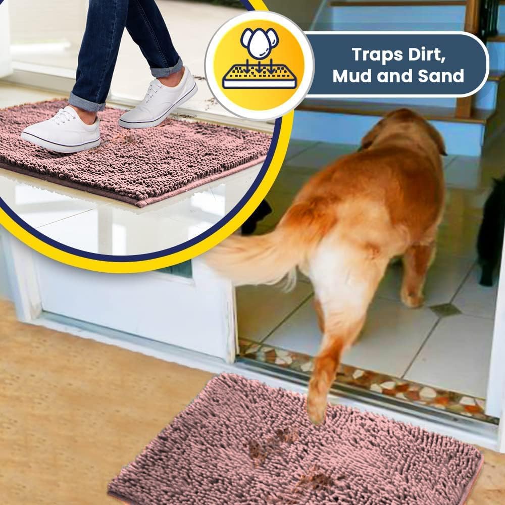 Muddy Mat® AS-SEEN-ON-TV Highly Absorbent Microfiber Door Mat and Pet Rug, Non Slip Thick Washable Area and Bath Mat Soft Chenille for Kitchen Bedroom Indoor and Outdoor - Light Pink 24" x 72"