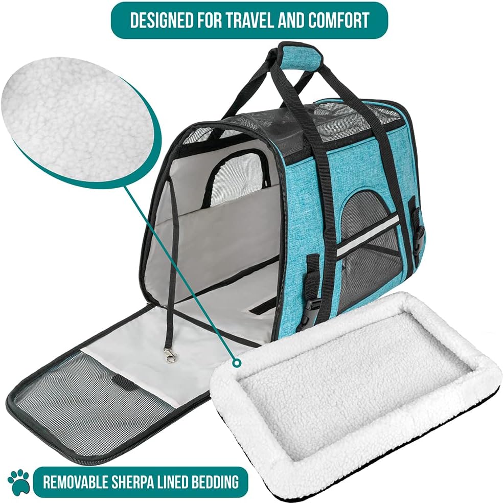 PetAmi Airline Approved Pet Carrier for Cat, Soft Sided Dog Carrier for Small Dog, Cat Travel Supplies Accessories Indoor Cat, Ventilated Pet Carrying Bag Medium Large Kitten Puppy, Large Heather Blue
