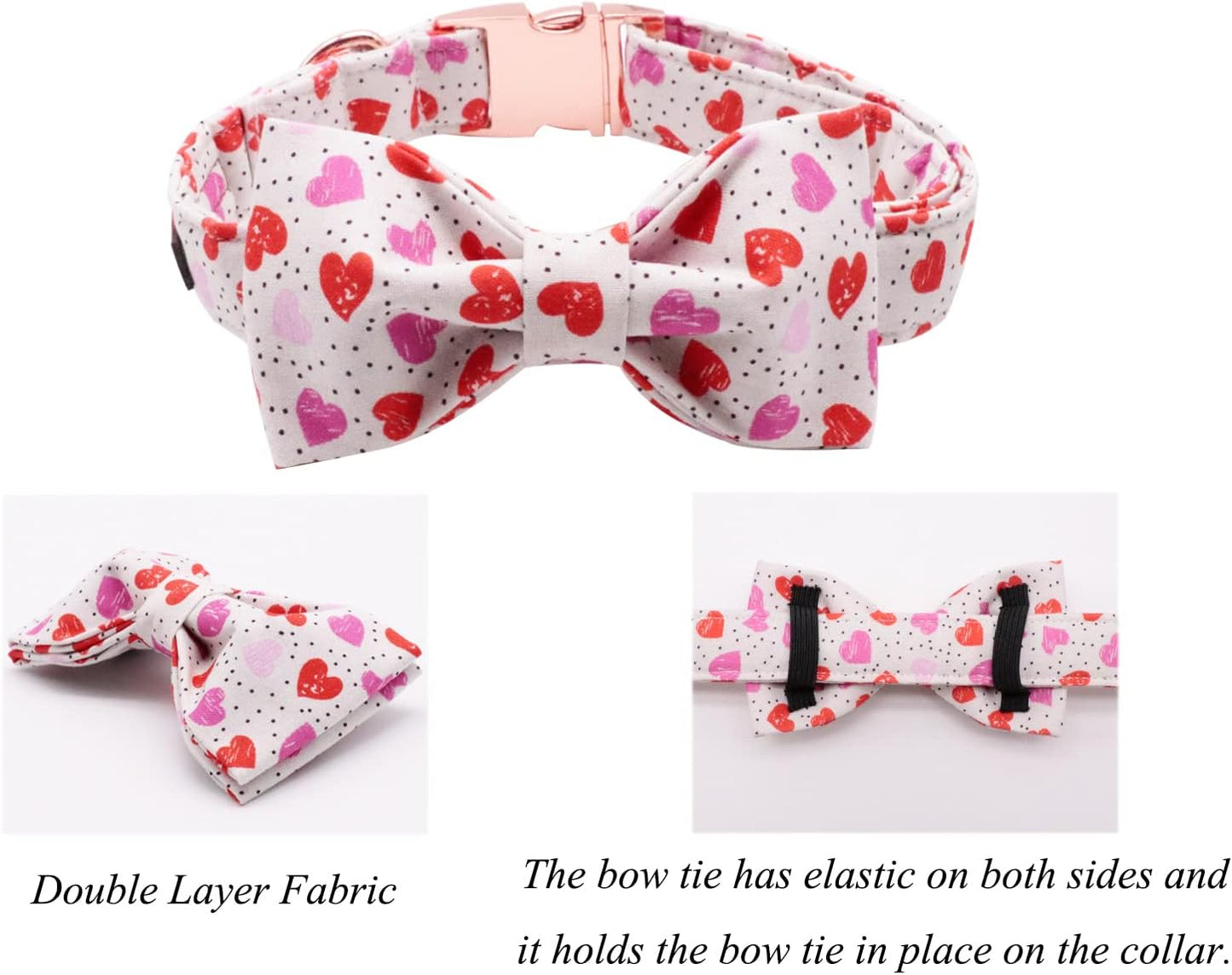Lionet Paws Valentines Day Dog Collar with Bowtie, Dog Bowtie Collar with Metal Buckle for Dogs, Adjustable Comfortable Dog Collar Girl Boy Gift, XL, Neck 16-26 in