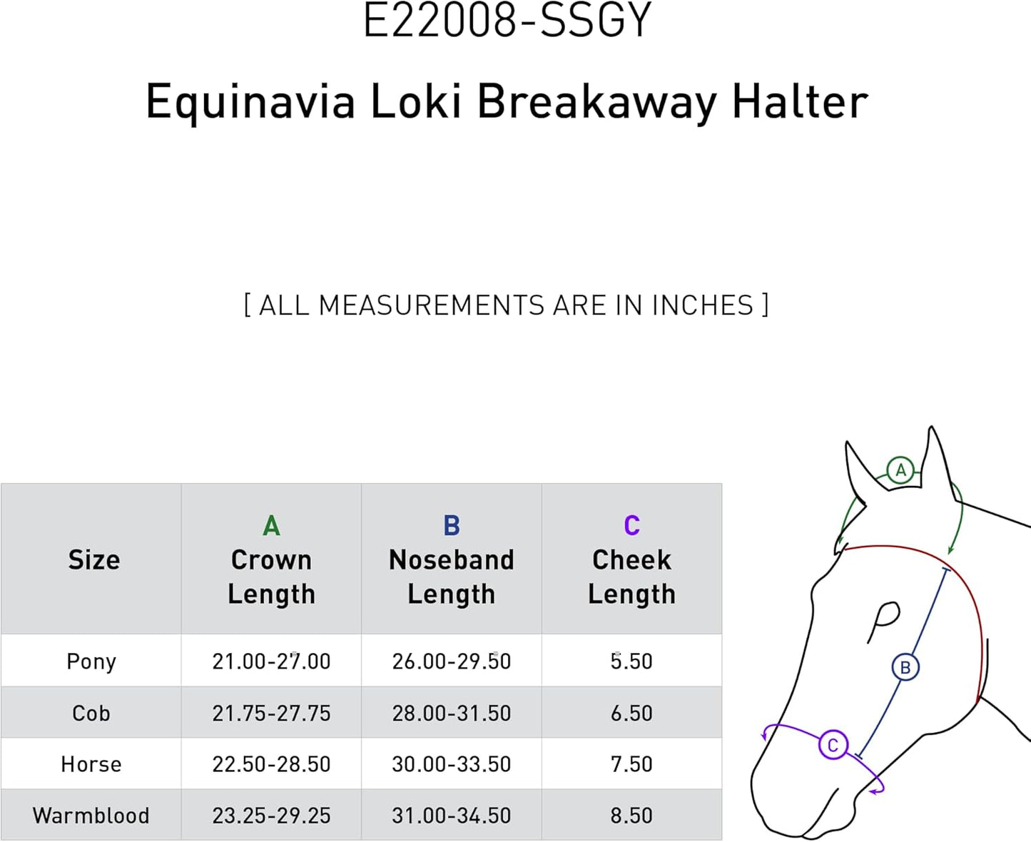 Equinavia Loki Adjustable Breakaway Horse Halter - Silver Sconce Gray - Cob