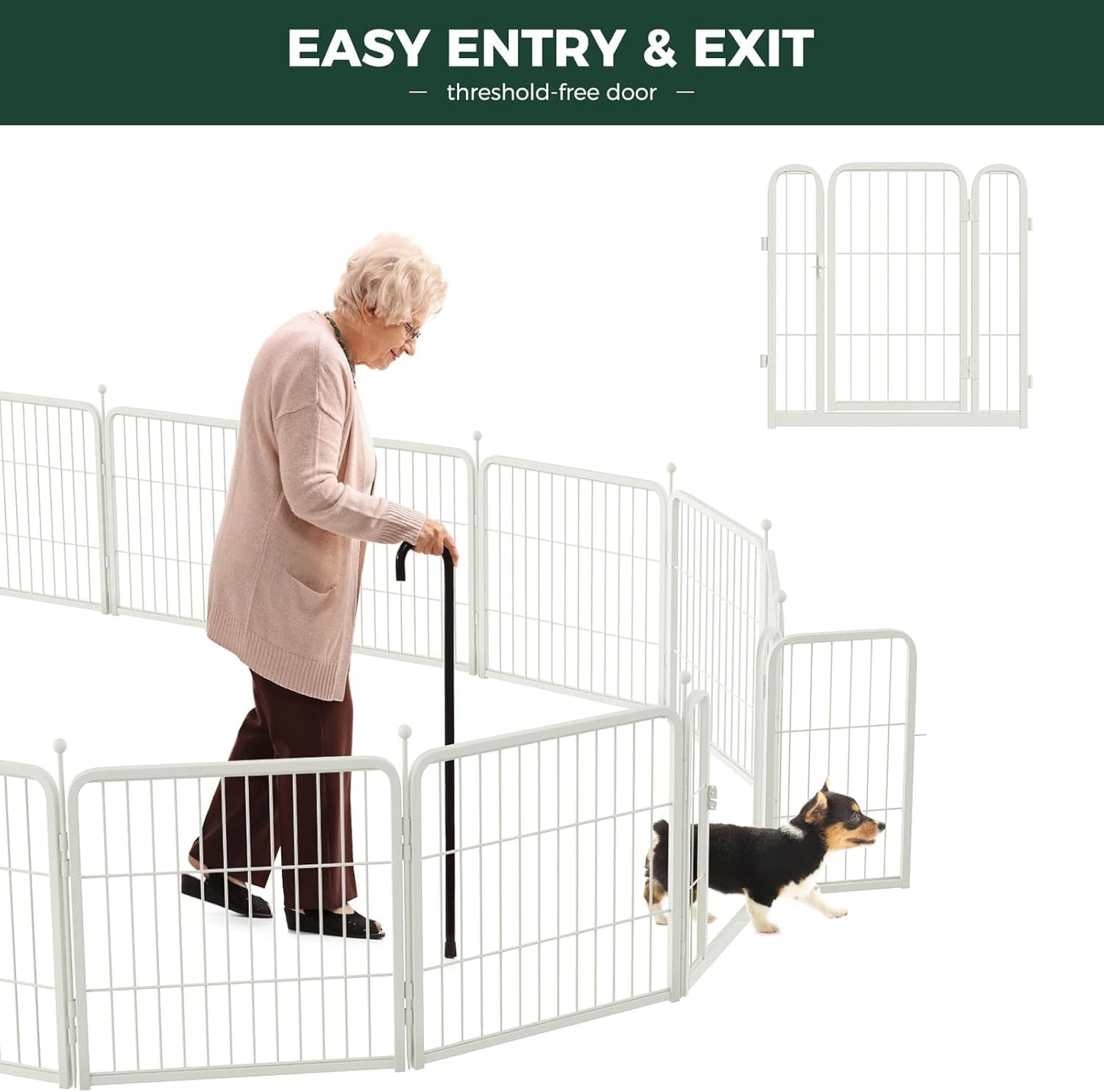 FXW Rollick Unleashed Dog Playpen for Indoor, Yard, RV Camping, 45 inch 16 Panels for Large Dogs, White│Patented