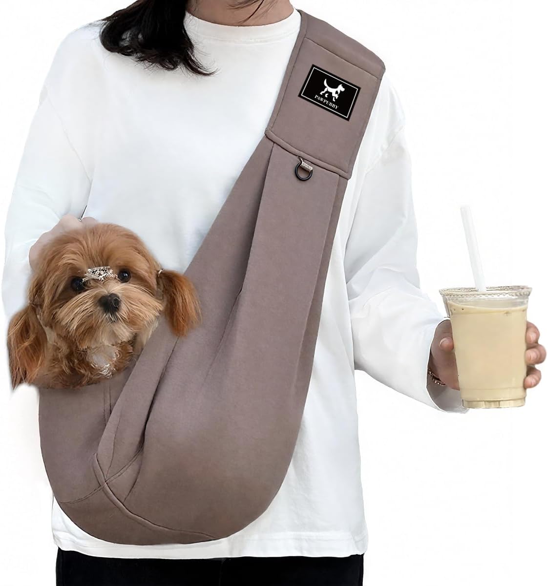 Dog & Cat Carrier Sling, Adjustable Soft Padded Shoulder Puppy Carrier, Hands-Free Dog Carrier Bag with Double Safety Buckles Premium Material for Outdoor Travel (Caramel, L)