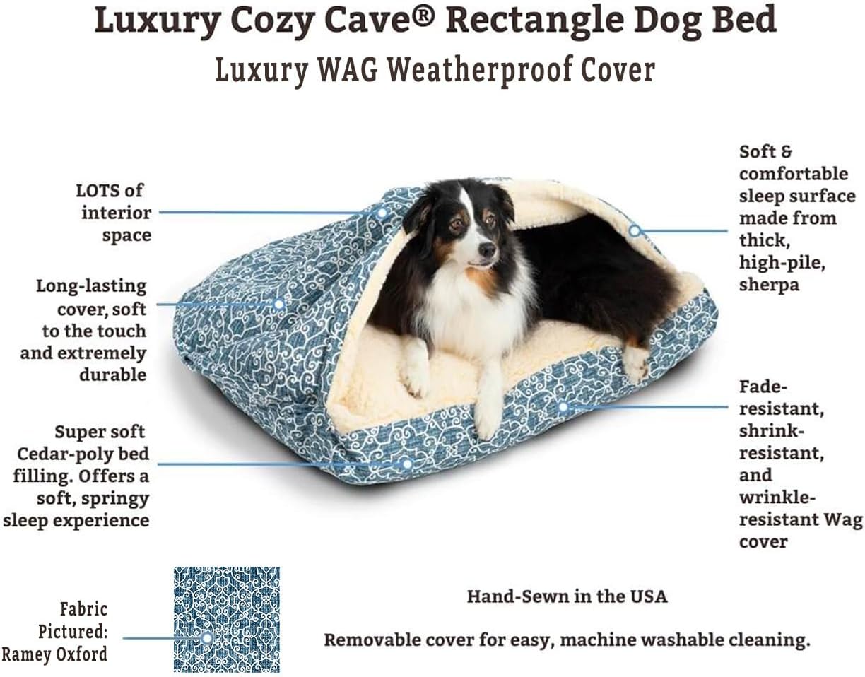 Snoozer Pet Products Luxury Rectangle Cozy Cave, Wag Collection, Medium, Pedigree Storm
