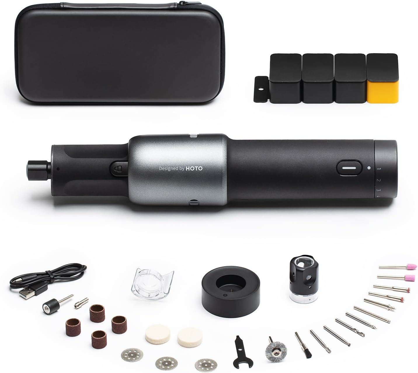 HOTO 4V Cordless Rotary Tool Kit, Upgraded Motor, 25000 RPM, 5 Variable Speed, 2000mAh, 35 Accessories, Engraving Pen for 3D Printer Sanding, Polishing, Drilling, Carving, Cutting, DIY Crafts