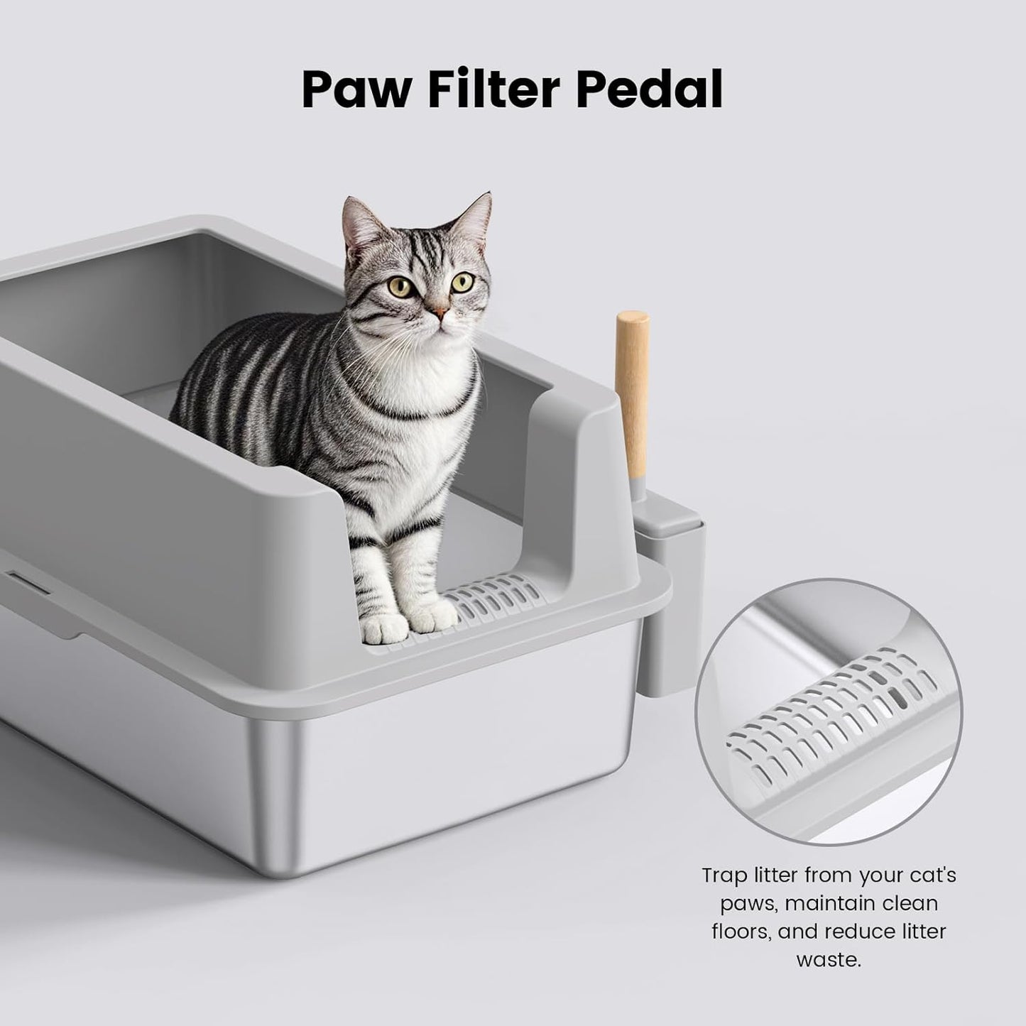 2 Pack Stainless Steel Cat Litter Box - Enclosed XL Metal Kitty Litter Box with Lid for Big Cats, High Sided, Anti-Leakage, Easy Cleaning, Non-Sticky, Included Cat Litter Spoon
