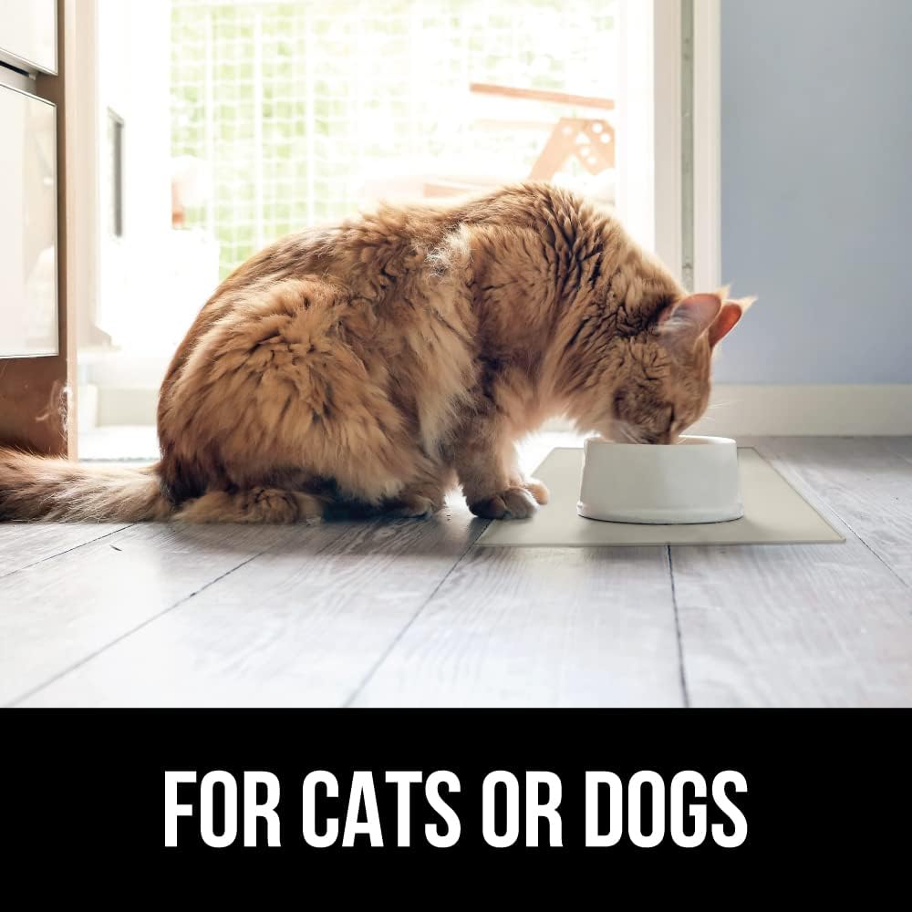 GORILLA GRIP 100% Waterproof Raised Edge BPA Free Silicone Pet Feeding Mat, Dog Cat Food Mats Contain Spills Protects Floors, Placemats for Cats and Dogs Water Bowl, Pets Accessories 23x15 Cream