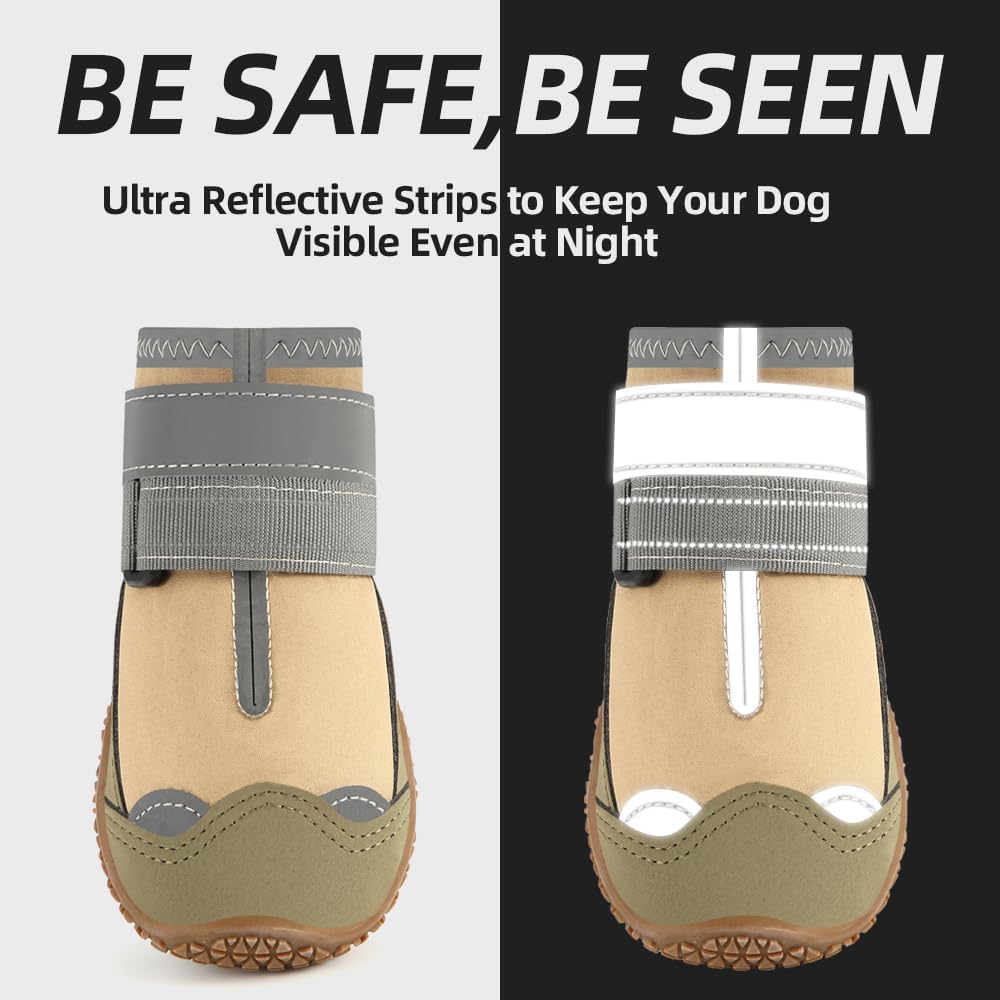 Dog Shoes for Large Dogs, Medium Dog Boots & Paw Protectors for Hardwood Floors, Outdoor Dog Booties for Hot Pavement Winter Snow Hiking, Waterproof Dog Shoes with Reflective Strips Size 4
