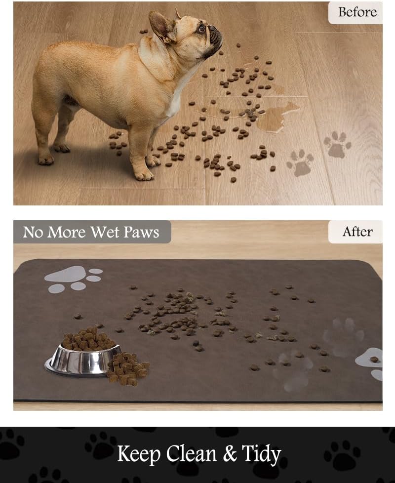 Pet Feeding Mat-Absorbent Dog Mat for Food and Water Bowl-No Stains Quick Dry Water Dispenser Mat-Dog Accessories Pet Supplies-Bowl for Messy Drinkers（Brown,17"x28"