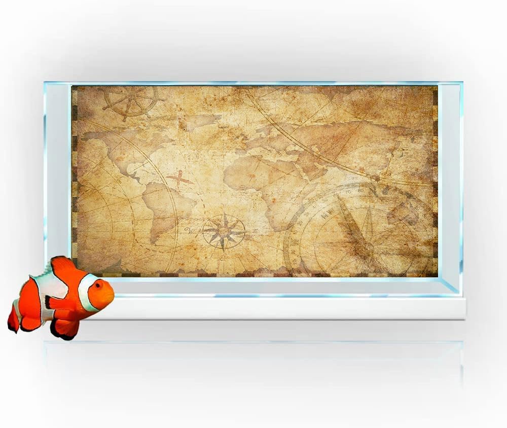 48X24IN Retro Old Travel World Map Terrarium Background, Art Parchment Pirate Treasure Map Reptile Habitat Background with 10EVA Double-Sided Tape