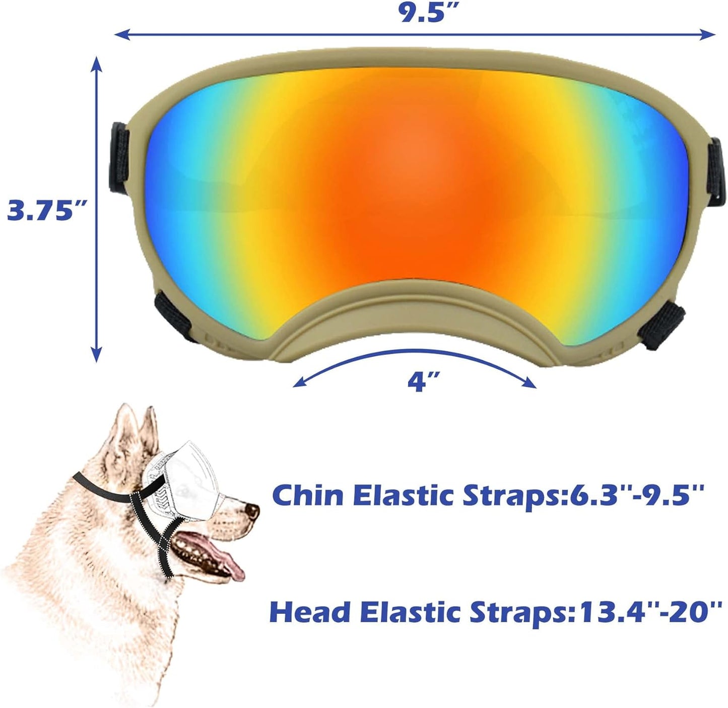 Large Dog Sunglasses with Adjustable Strap UV Protection, Winproof Puppy Sunglasses, Suitable for Medium-Large Pet Glasses, Dogs Eyes Soft Goggles, Khaki Colours