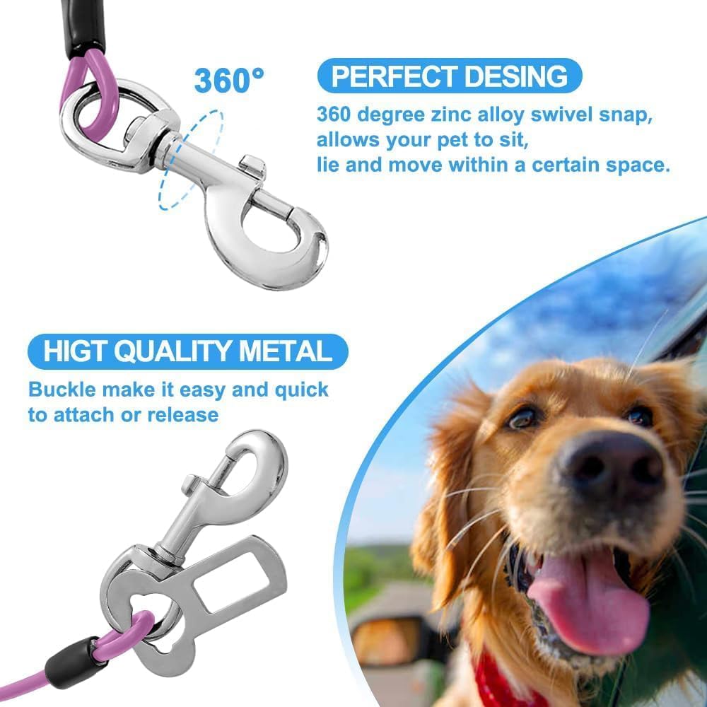 Dog Seat Belt Harness for Car,Dog Seatbelt of Coated Wire Leash Safety Restraint,No Chew Tether Cable Vehicle,Double Clips & Latch(Purple, 32 inch/80 CM)