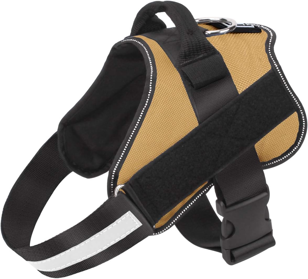 Bolux Dog Harness, No-Pull Reflective Dog Vest, Breathable Adjustable Pet Harness with Handle for Outdoor Walking - No More Pulling, Tugging or Choking (Army Yellow, S)