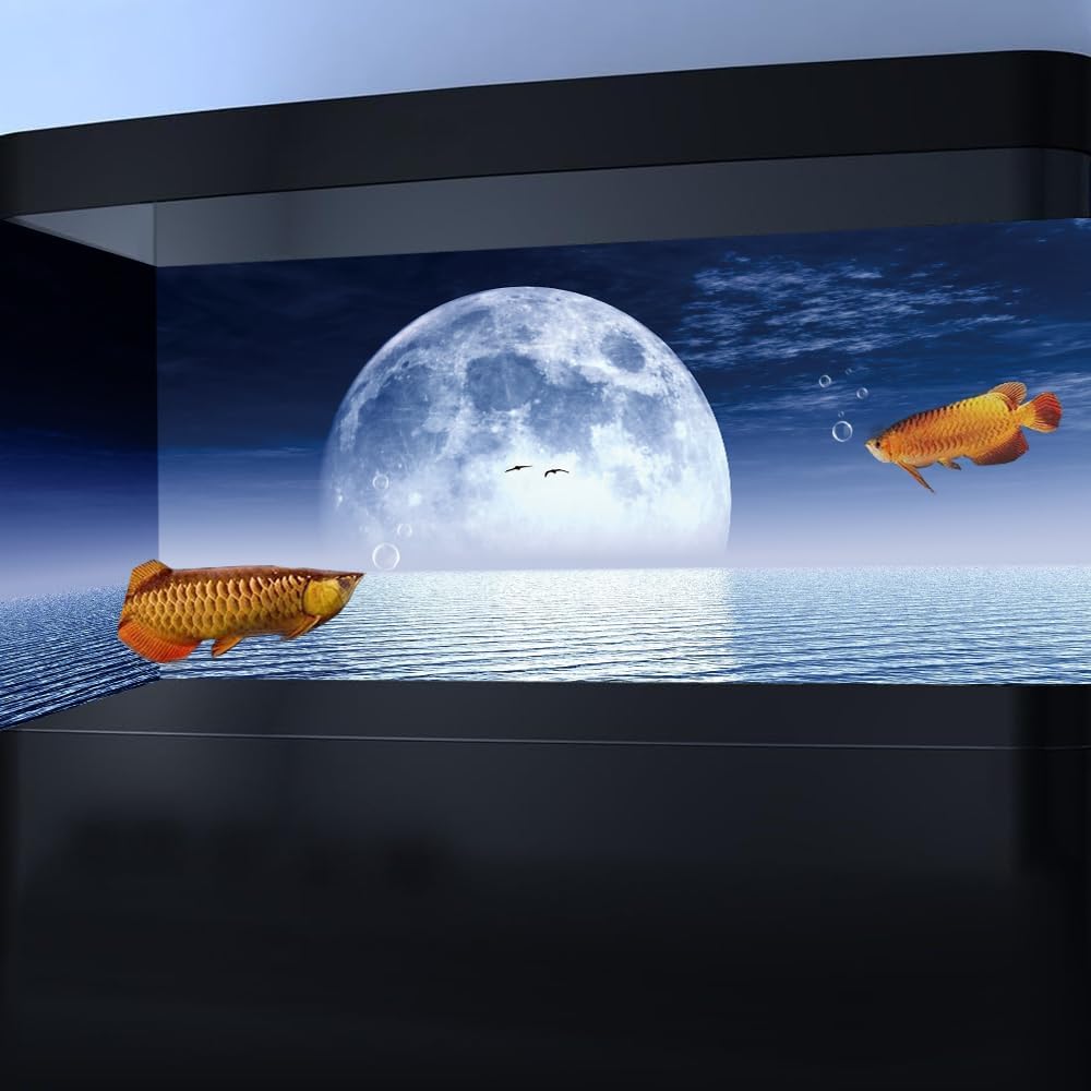 Moon Aquarium Background,Cool Sea Galaxy Parallel Space Themed Fish Tank Background, Cool Terrarium Background 24X12IN with 8 EVA Double-Sided Tape