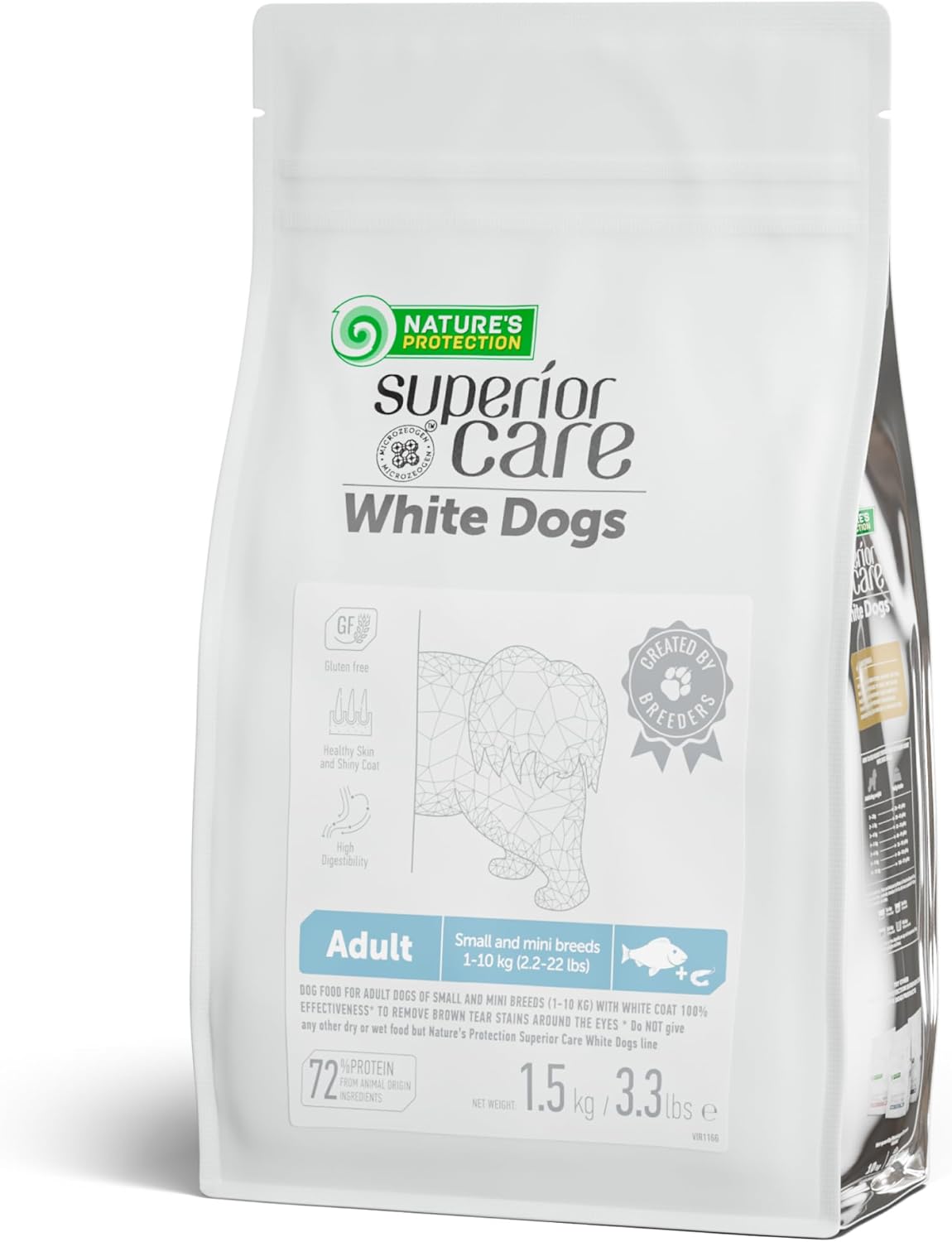 Nature's Protection Dry Dog Food for Small Breed - High Protein, Grain-Free, Anti-Tear Stain Diet for White & Light Fur Adult Dogs, Small Bites Kibble (Superior Care - White Fish, 3.3 lb)