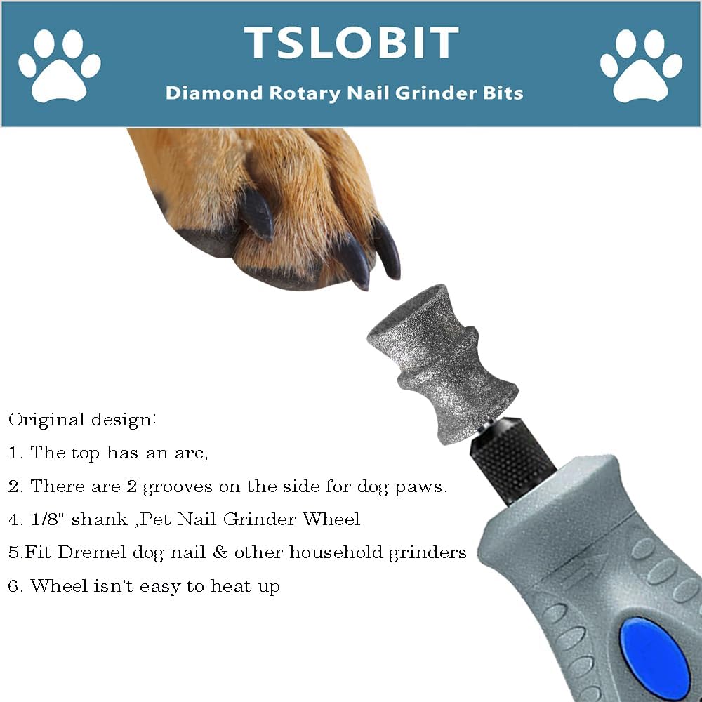 Diamond Dremel Dog Nail Grinder Attachment,1/8'' Pet Nail Grinder Wheel for Dremel Dog Nail Grinder, Diamond Rotory Bit for Dogs&Pets Nail Care,2-Pack（Large V）