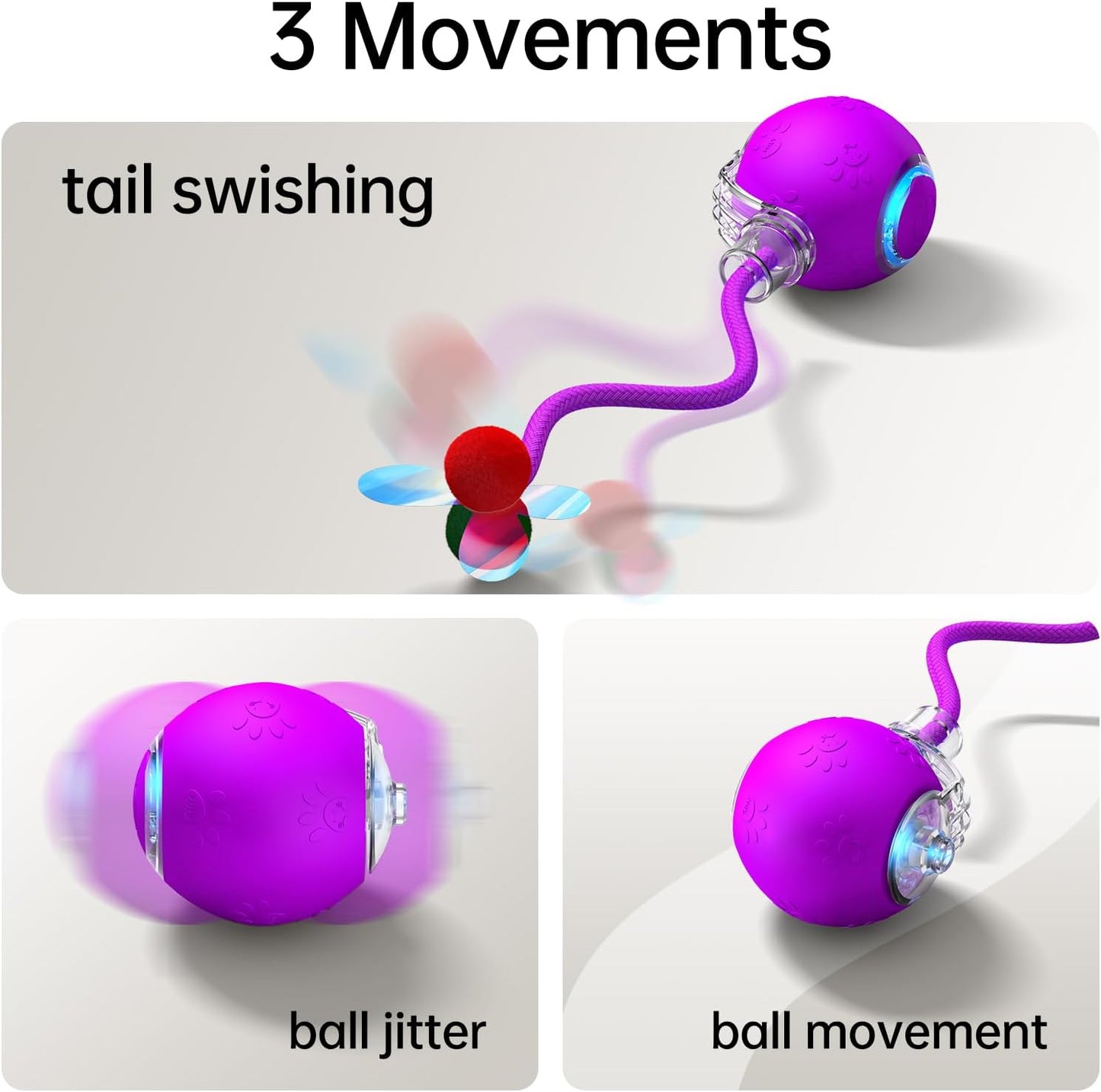 Interactive Cat Toys for Indoor Cats - Kitten Toy with Speedy Tail 2.0, Automatic Cat Toys for Bored Indoor Adult Cats, Motion-Activated, 2025 New Upgraded, USB Rechargeable (Purple)