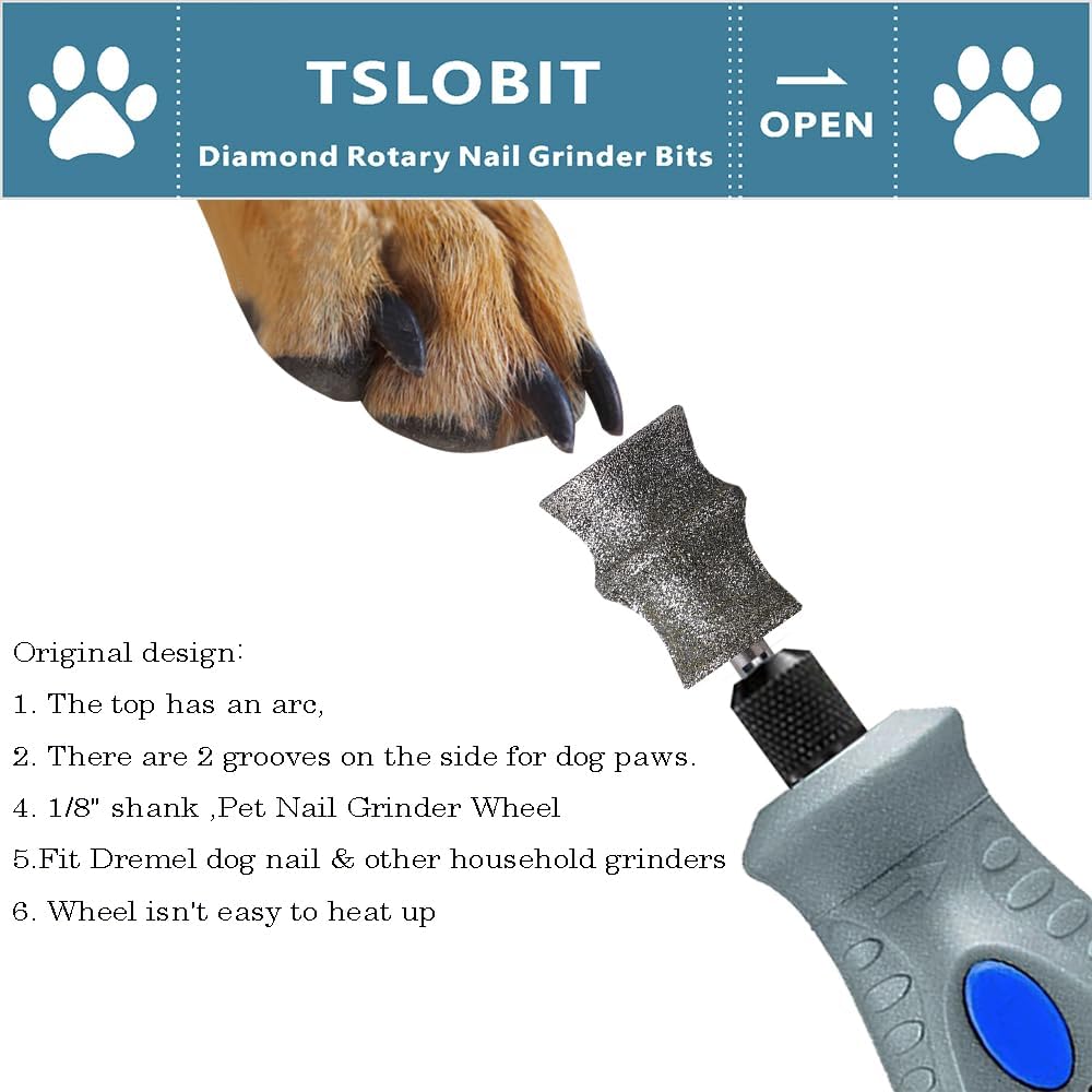 Diamond Dog Nail Grinder Attachment,1/8'' Pet Nail Grinder Wheel for Dremel Dog Nail Grinder, Diamond Rotory Bit for Dogs&Pets Nail Care,2-Pack（Large D+D）