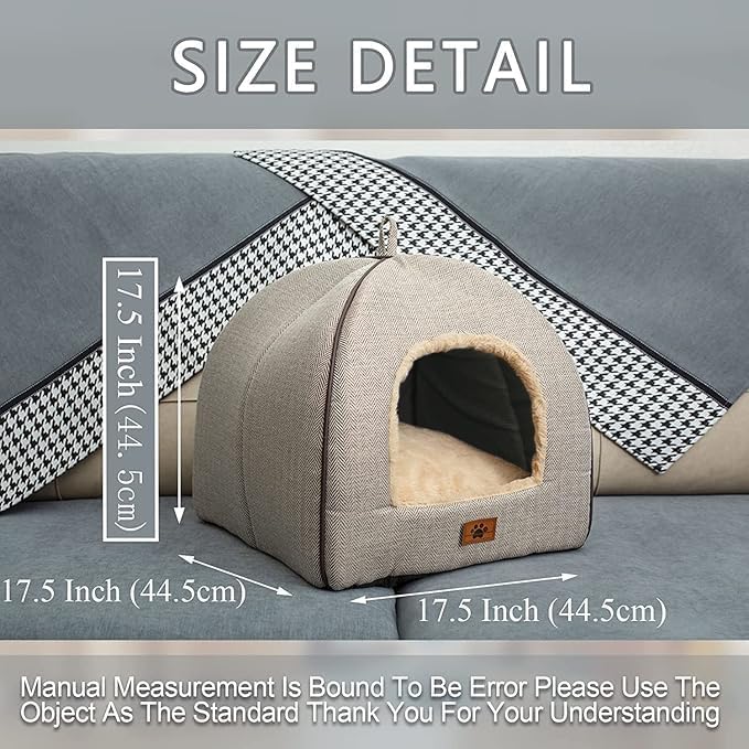 Cat Bed - Cat Cave House Tent with Washable Cushioned Pillow, Soft Kitten Beds, Pet Furniture (Large, Beige)