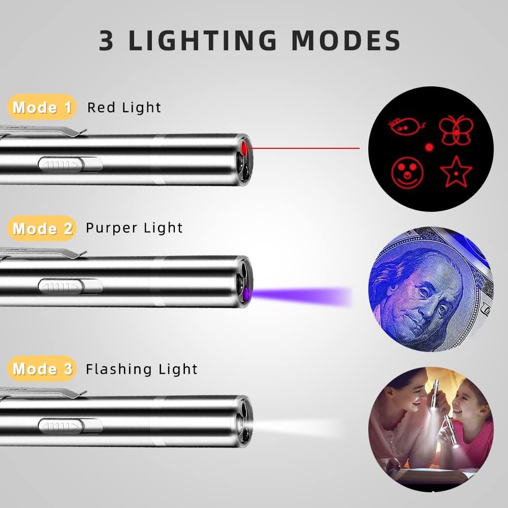 Laser Pointer Cat Toys USB Rechargeable Interactive Cat Laser Pointer with 5 Exciting Laser Patterns Torch UV and Infrared Modes Safe Pet Playtime Multi-Use Toy for Cats and Pet Owners