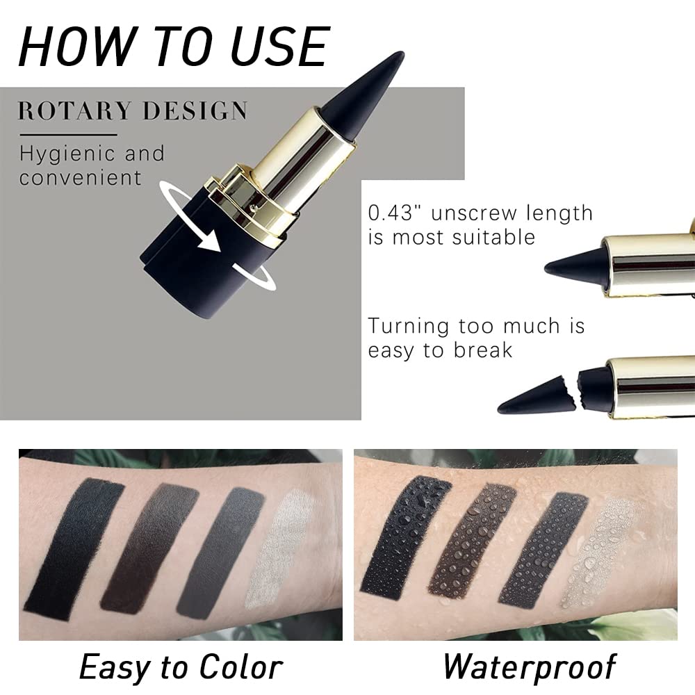 evpct 4Pcs Black Silver Grey Brown Gel Eyeliner Pencil Eye Face Paint Sticks Makeup Set, Natural Black Gel Eyeliner Cream Waterproof Crayon Pencils Applicator Tool