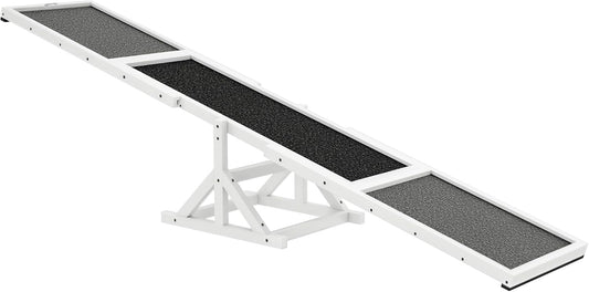 PawHut Wooden Dog Agility Seesaw for Training and Exercise, Platform Equipment Run Game Toy, Weather Resistant Pet Supplies, 83" L x 16" W x 14" H, White